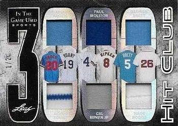 2018 Leaf In The Game Used Sports - 3000 Hit Club Relics Silver Prismatic #3HC-01 Lou Brock / Robin Yount / Paul Molitor / Cal Ripken Jr. / George Brett / Wade Boggs Front