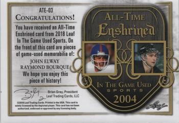 2018 Leaf In The Game Used Sports - All-Time Enshrined Relics #ATE-03 John Elway / Raymond Bourque Back