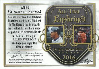 2018 Leaf In The Game Used Sports - All-Time Enshrined Relics #ATE-05 Ken Griffey Jr. / Allen Iverson Back
