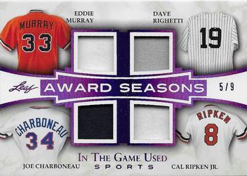 2018 Leaf In The Game Used Sports - Award Seasons Relics Purple Prismatic #AS-02 Eddie Murray / Dave Righetti / Joe Charboneau / Cal Ripken Jr. Front