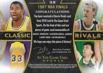 2018 Leaf In The Game Used Sports - Classic Rivals Relics #CR06 Magic Johnson / Kareem Abdul-Jabbar / Larry Bird / Kevin McHale Back