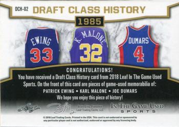 2018 Leaf In The Game Used Sports - Draft Class History Relics Magenta Prismatic #DCH-02 Patrick Ewing / Karl Malone / Joe Dumars Back