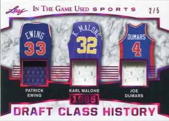 2018 Leaf In The Game Used Sports - Draft Class History Relics Magenta Prismatic #DCH-02 Patrick Ewing / Karl Malone / Joe Dumars Front