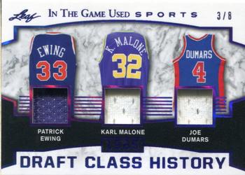 2018 Leaf In The Game Used Sports - Draft Class History Relics Purple Prismatic #DCH-02 Patrick Ewing / Karl Malone / Joe Dumars Front
