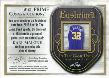 2018 Leaf In The Game Used Sports - Enshrined Prime Relics Red Prismatic #EP-23 Karl Malone Back