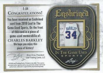 2018 Leaf In The Game Used Sports - Enshrined Relics #E-04 Charles Barkley Back