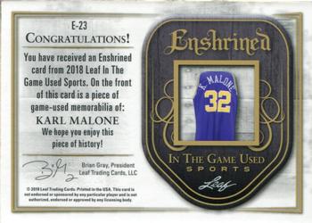 2018 Leaf In The Game Used Sports - Enshrined Relics Blue Prismatic #E-23 Karl Malone Back