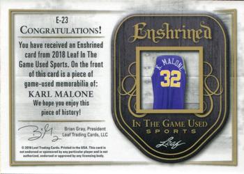 2018 Leaf In The Game Used Sports - Enshrined Relics Magenta Prismatic #E-23 Karl Malone Back