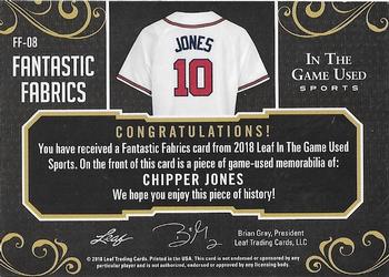 2018 Leaf In The Game Used Sports - Fantastic Fabrics #FF-08 Chipper Jones Back