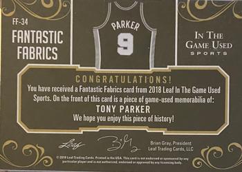 2018 Leaf In The Game Used Sports - Fantastic Fabrics #FF-34 Tony Parker Back