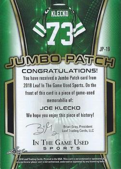 2018 Leaf In The Game Used Sports - Jumbo Patch Relics Blue Prismatic #JP-19 Joe Klecko Back