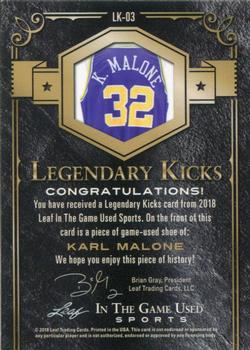 2018 Leaf In The Game Used Sports - Legendary Kicks Relics #LK03 Karl Malone Back