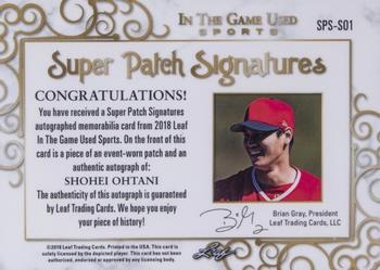 2018 Leaf In The Game Used Sports - Super Patch Signatures Blue Prismatic #SPS-SO1 Shohei Ohtani Back