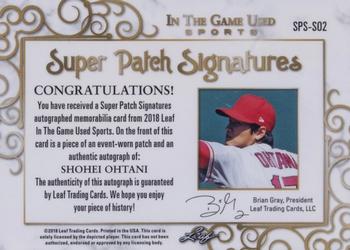 2018 Leaf In The Game Used Sports - Super Patch Signatures Purple Prismatic #SPS-SO2 Shohei Ohtani Back