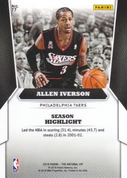 2018 Panini National VIP Gold #77 Allen Iverson Back