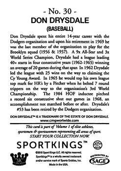 2018 Sportkings #30 Don Drysdale Back
