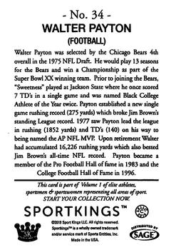 2018 Sportkings #34 Walter Payton Back