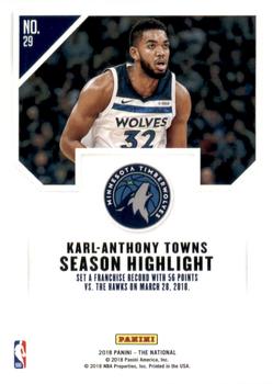 2018 Panini National Convention - Magnetic Fury #29 Karl-Anthony Towns Back