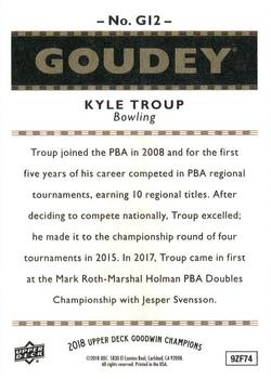 2018 Upper Deck Goodwin Champions - Goudey #G12 Kyle Troup Back