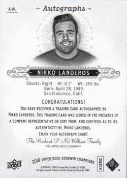2018 Upper Deck Goodwin Champions - Autographs #A-NL Nikko Landeros Back