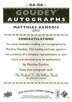 2018 Upper Deck Goodwin Champions - Goudey Autographs #GA-DA Matthias Dandois Back