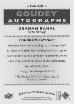 2018 Upper Deck Goodwin Champions - Goudey Autographs #GA-GR Graham Rahal Back