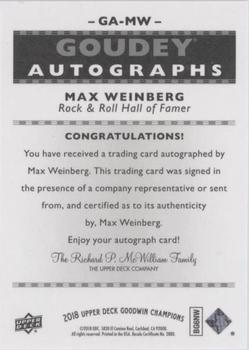2018 Upper Deck Goodwin Champions - Goudey Autographs #GA-MW Max Weinberg Back