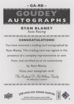 2018 Upper Deck Goodwin Champions - Goudey Autographs #GA-RB Ryan Blaney Back