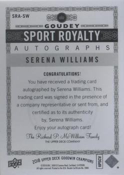 2018 Upper Deck Goodwin Champions - Goudey Sport Royalty Autographs #SRA-SW Serena Williams Back