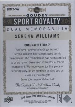 2018 Upper Deck Goodwin Champions - Goudey Sport Royalty Memorabilia Dual Swatch Premium #SRM2-SW Serena Williams Back