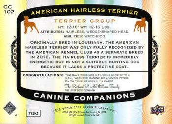 2018 Upper Deck Goodwin Champions - Canine Companions Manufactured Patch #CC102 American Hairless Terrier Back