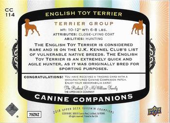2018 Upper Deck Goodwin Champions - Canine Companions Manufactured Patch #CC114 English Toy Terrier Back