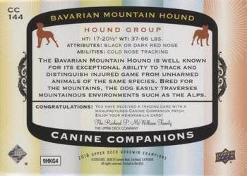 2018 Upper Deck Goodwin Champions - Canine Companions Manufactured Patch #CC144 Bavarian Mountain Hound Back