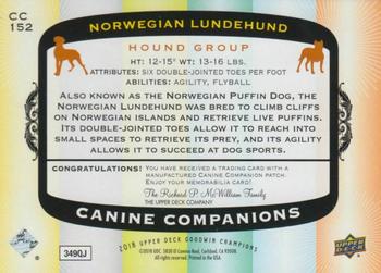 2018 Upper Deck Goodwin Champions - Canine Companions Manufactured Patch #CC152 Norwegian Lundehund Back