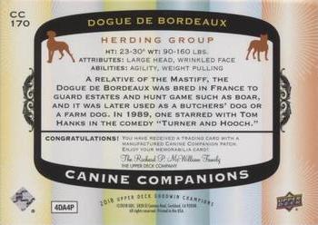2018 Upper Deck Goodwin Champions - Canine Companions Manufactured Patch #CC170 Dogue de Bordeaux Back