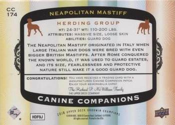 2018 Upper Deck Goodwin Champions - Canine Companions Manufactured Patch #CC174 Neapolitan Mastiff Back