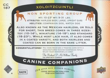 2018 Upper Deck Goodwin Champions - Canine Companions Manufactured Patch #CC187 Xoloitzcuintli Back
