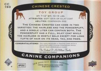 2018 Upper Deck Goodwin Champions - Canine Companions Manufactured Patch #CC193 Chinese Crested Back
