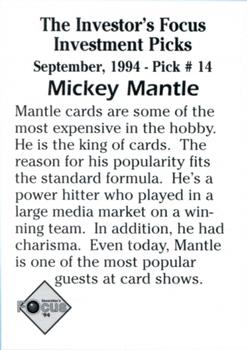 1994 Investor's Focus Investment Picks (unlicensed) #14 Mickey Mantle Back