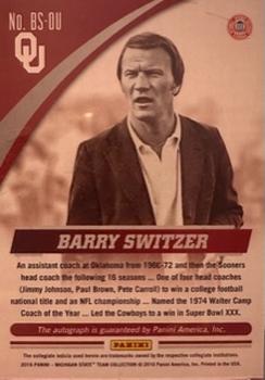 2016 Panini Oklahoma Sooners - Autographs Gold #95 Barry Switzer Back