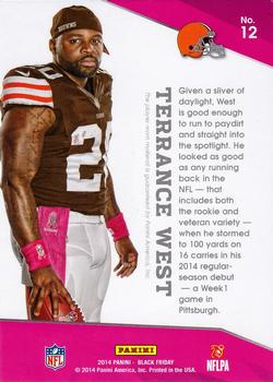 2014 Panini Black Friday - Breast Cancer Awareness #12 Terrance West Back