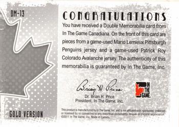 2011 In The Game Canadiana - Double Memorabilia Gold #DM-13 Mario Lemieux / Patrick Roy Back