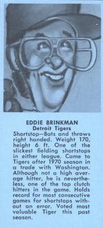 1973 Little Caesars Sports Calendar #NNO Eddie Brinkman Front