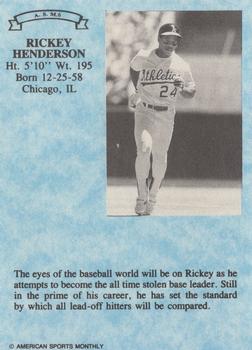 1991 American Sports Monthly (unlicensed) #A.S.M.6 Rickey Henderson Back
