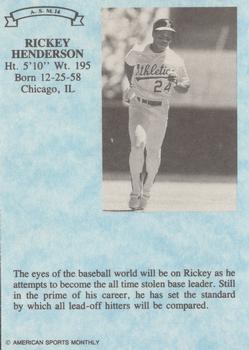 1991 American Sports Monthly (unlicensed) #A.S.M.14 Rickey Henderson Back
