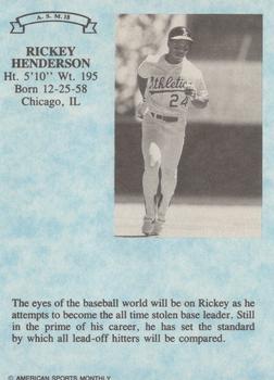 1991 American Sports Monthly (unlicensed) #A.S.M.18 Rickey Henderson Back