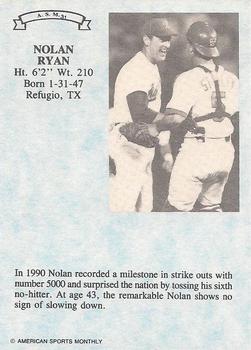1991 American Sports Monthly (unlicensed) #A.S.M.31 Nolan Ryan Back