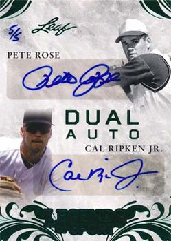 2015 Leaf Legends of Sport - Dual Autographs Emerald Foil #DA-07 Pete Rose / Cal Ripken Jr. Front