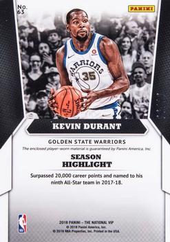 2018 Panini National VIP Gold - Relics #63 Kevin Durant Back