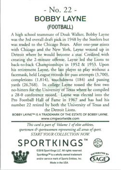 2018 Sportkings - Hobby #22 Bobby Layne Back